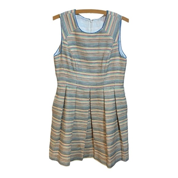 Shoshanna Bridget Prism Pleated Neon Multi-Color Striped  Midi Dress - Size 6 - Picture 1 of 8